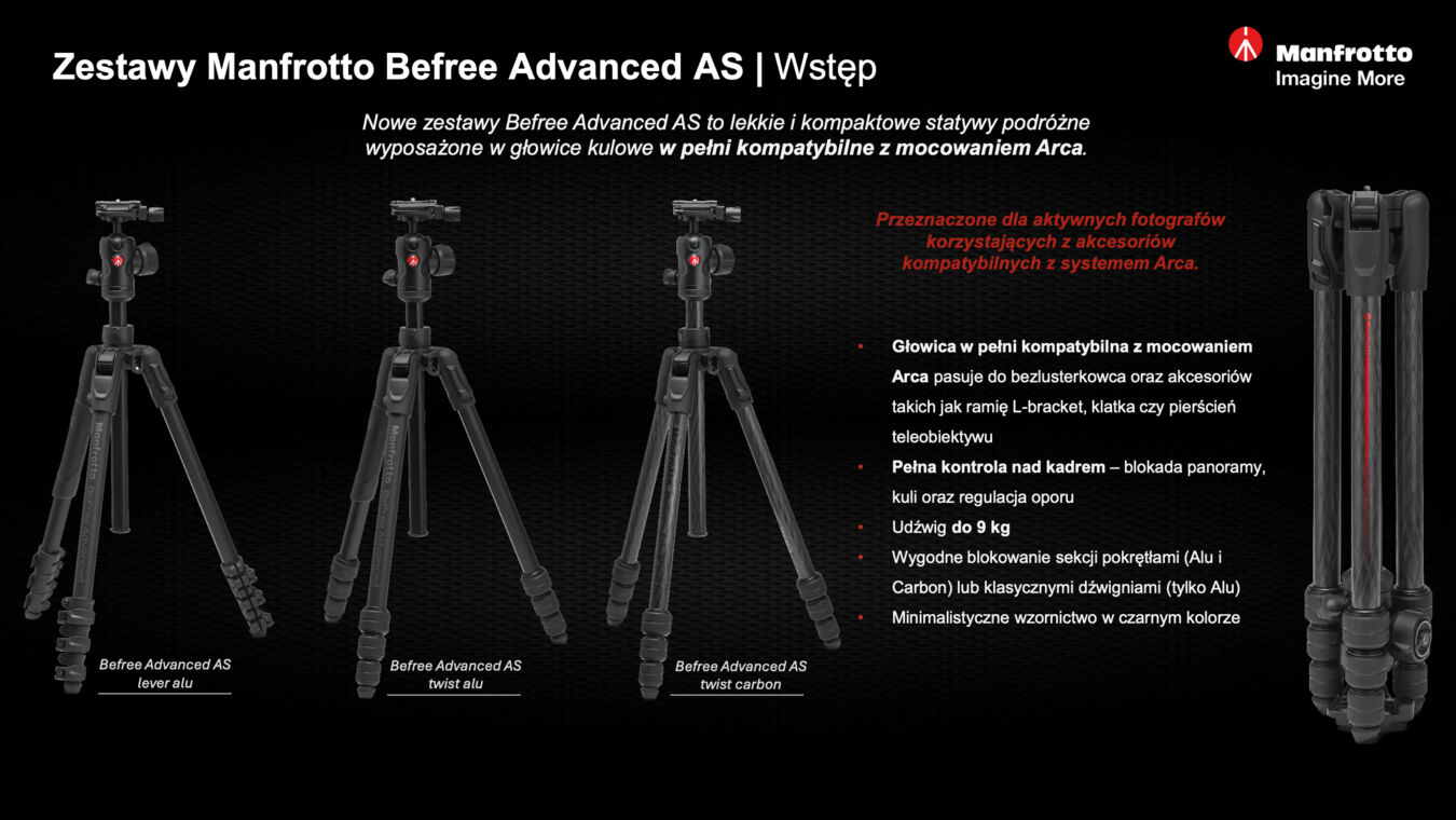 Statyw Manfrotto Befree Advanced Lever AS z głowicą kulową 494/MKBFRLA4FB-BH