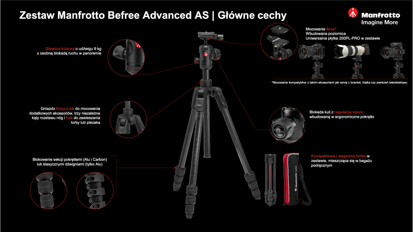 Statyw Manfrotto Befree Advanced Lever AS z głowicą kulową 494/MKBFRLA4FB-BH