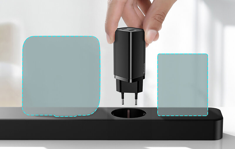 Ładowarka sieciowa Baseus GaN2 Lite, USB-A + USB-C, 65W, EU (czarna)