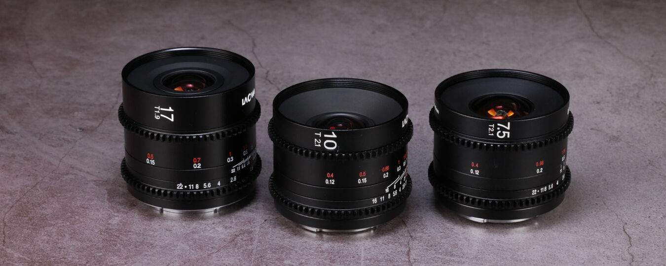 Zestaw obiektywów filmowych Mikro 4/3 Laowa Wide Cine Prime 7,5mm T2.1; 10mm T2.1; 17mm T1.