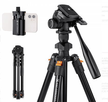 Statyw K&F CONCEPT 234A z głowicą 3D + uchwyt do telefonu/KF09115
