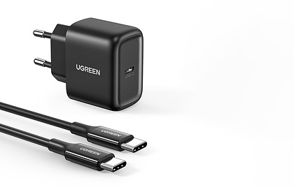 UGREEN Ładowarka sieciowa CD250 25W USB-C (czarna) + kabel USB-C do USB-C 2m (czarny) 50581B